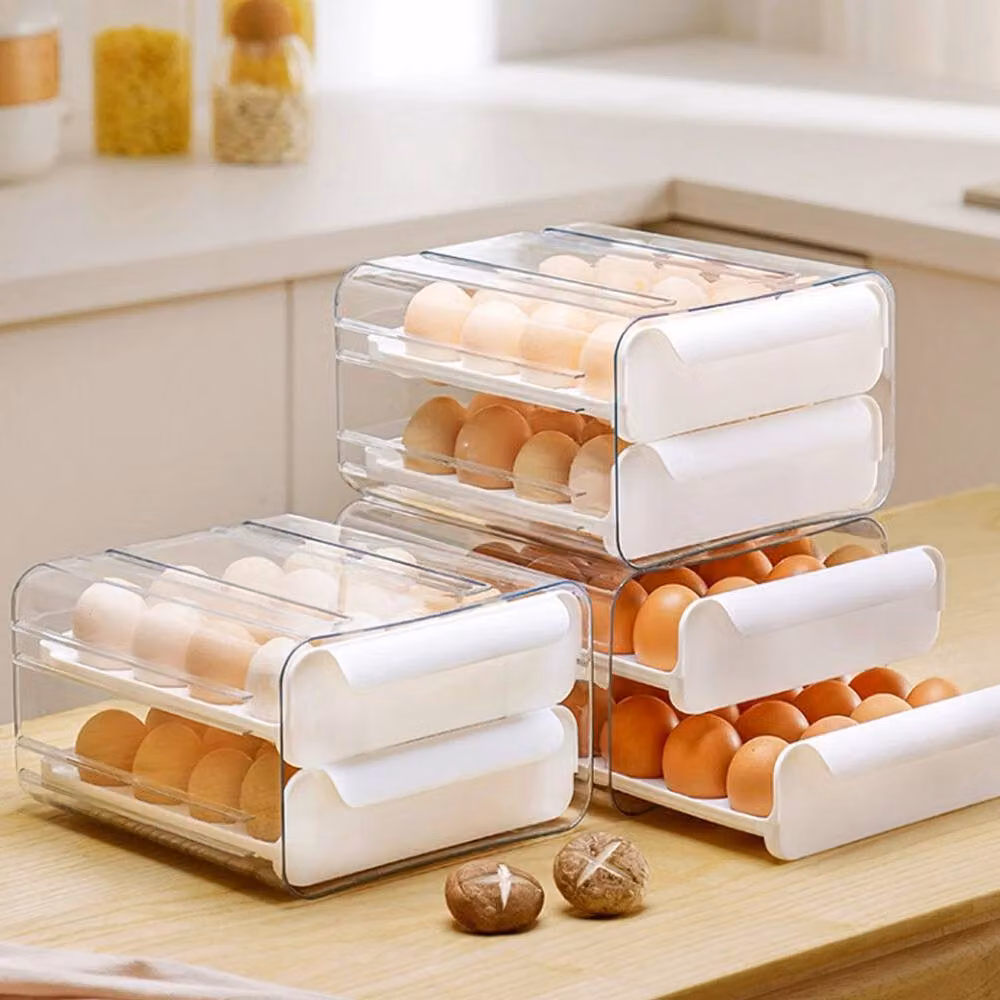 VOGREX Clear Double Layer 32 Egg Dispenser Fridge Storage Tray in White – 2