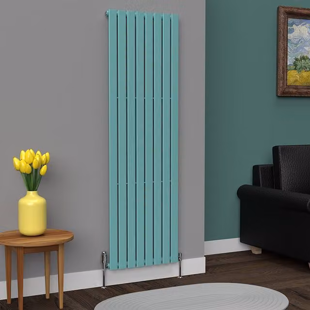 Lux Heat Flat Coloured Vertical Radiator in Light Aqua Green, H 180 cm x W 56 cm