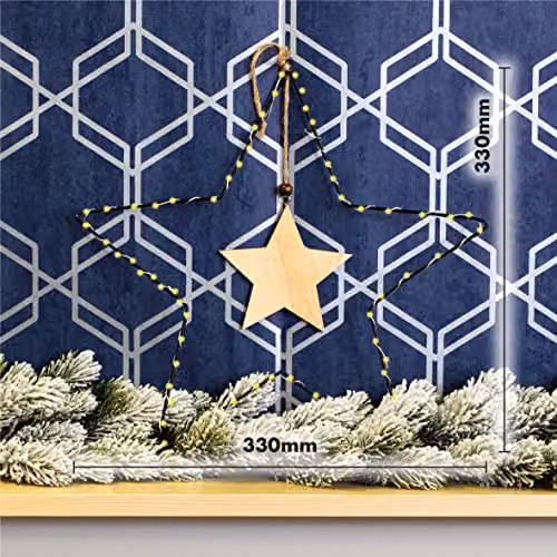 St Helens Home & Garden Battery Powered White Metal Christmas Star with Central Wooden Star and LED String Lights – 2