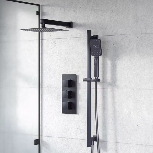 Nes Home Matte Black Concealed Thermostatic Shower Set with Handset and Shower Head – 1