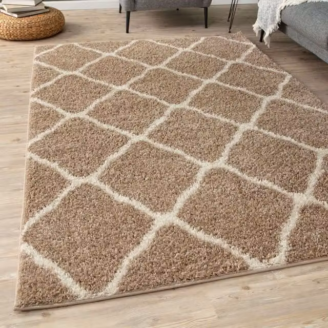 THE RUGS Soft Moroccan Shaggy Rug, Beige and Ivory, W: 160 cm, L: 230 cm