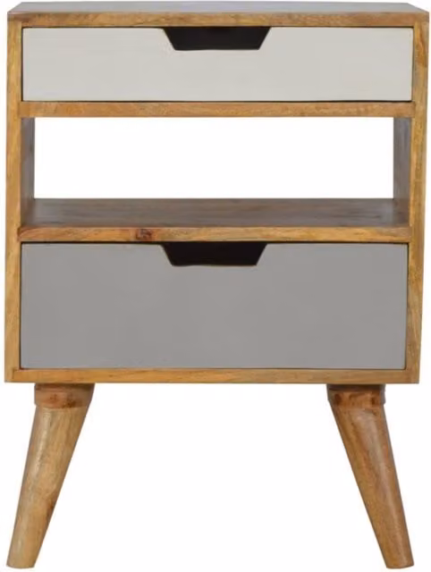 KDMK Scandinavian Mango Wood Bedside Table in Grey and White
