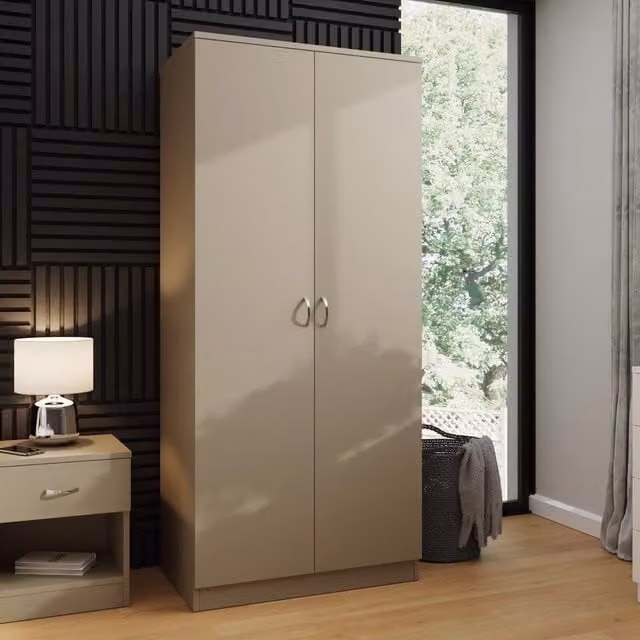 FWStyle Modern 2 Door Putty White Bedroom Wardrobe with Hanging Rail and Internal Shelves