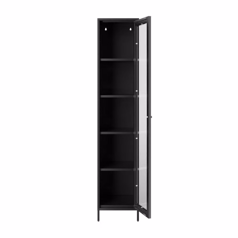 Wyld Haus Frank Black Steel Cabinet with Glass Doors and Internal Shelves, H 180.5 x W 37.0 x D 35.0 cm – 2