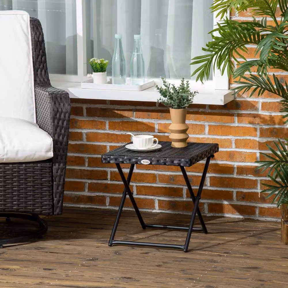 ERGOVEXA Square Black PE Wicker Rattan Folding Garden Table, W/D/H: 40 x 40 x 30 cm – 4