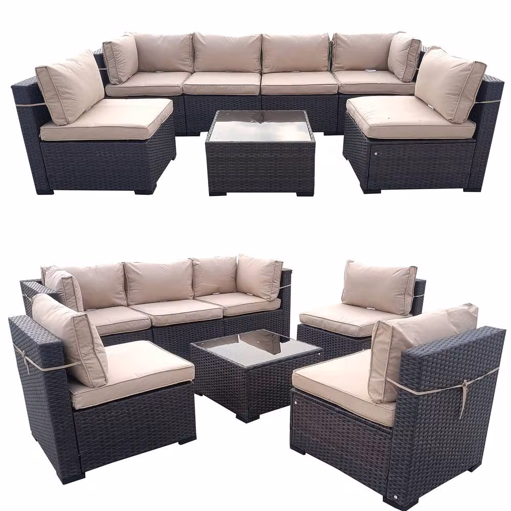 FURNITURE ONE Wiltshire 6 Seater Modular Rattan Corner Sofa Set with Coffee Table in Dark Brown – 4