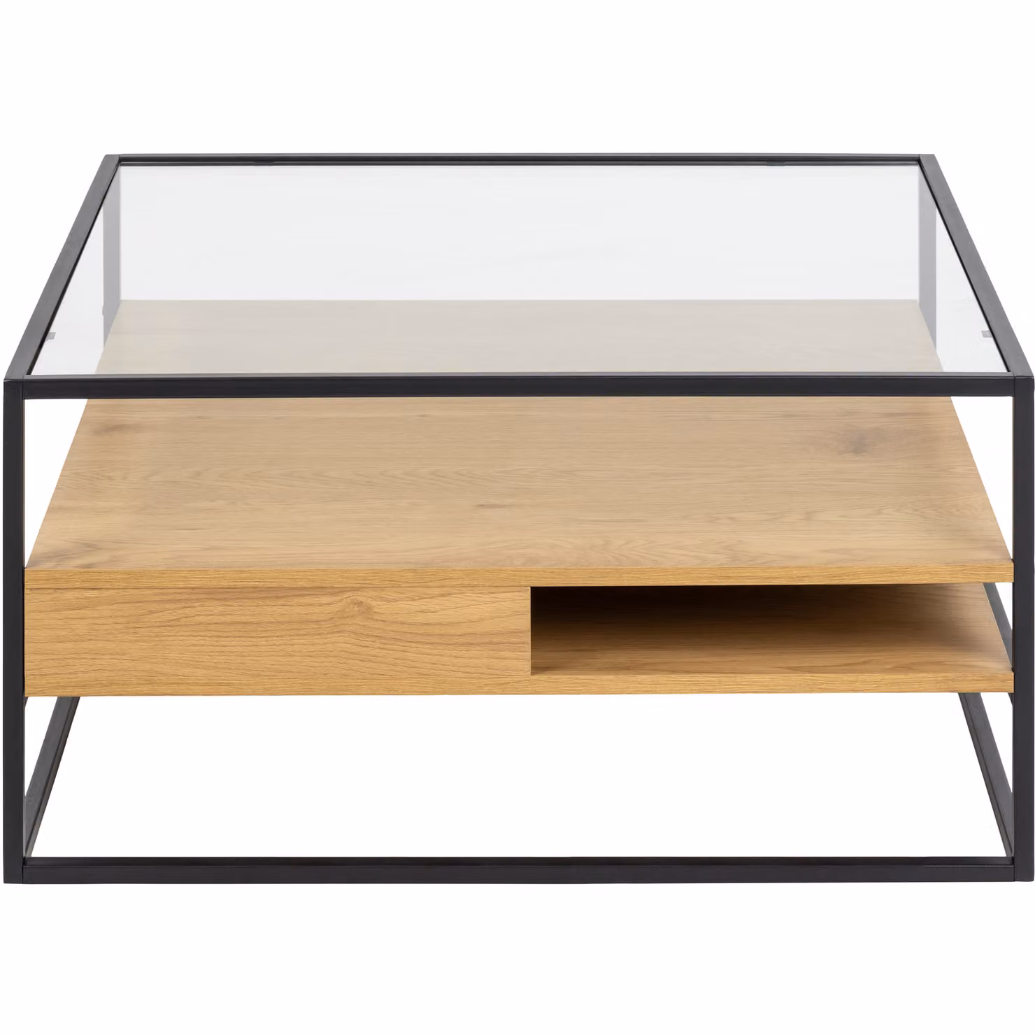 Furniture To Go Modern Square Coffee Table with Glass Top and Metal Frame in Black and Ash – 2