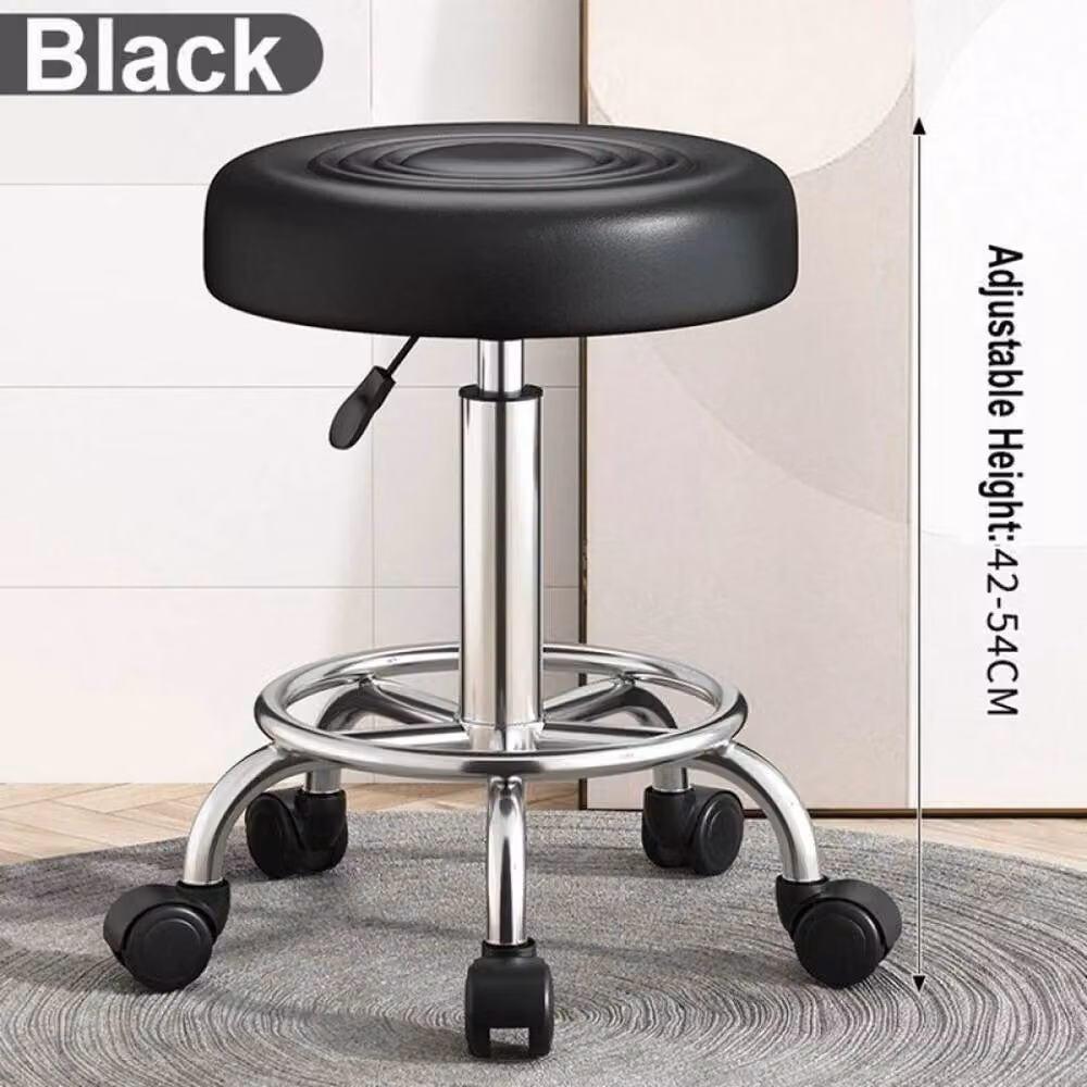 FLAVORA Black Adjustable Swivel Beauty Spa Salon Stool with Castors and Synthetic Leather Seat – 3