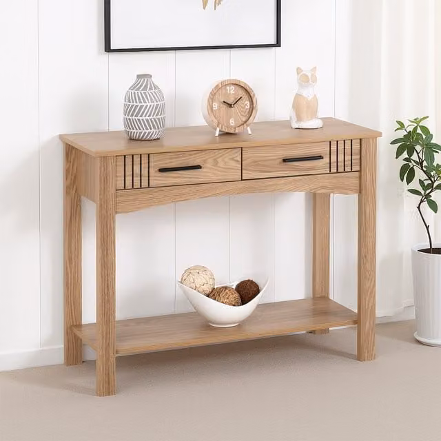 Seconique Tessa 2 Drawer Console Table in Natural Oak
