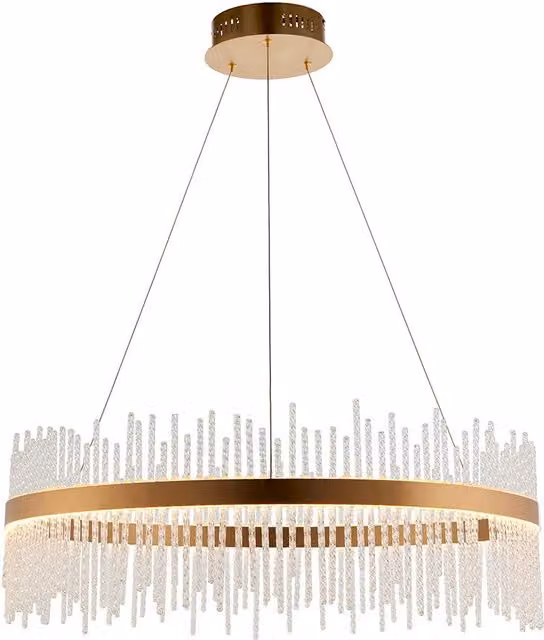 Loops Brushed Gold Ceiling Pendant Light with Transparent Glass Rods and Integrated Dimmable LED – 1