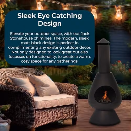 Jack Stonehouse Large Modern Outdoor Fire Chiminea Log Burner in Black, Height: 110 cm – 4