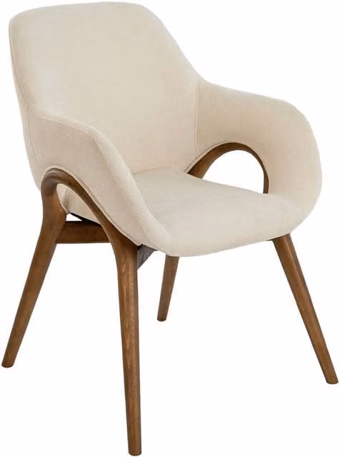 Angel Cerdá Beige Fabric Dining Chair with Armrests and Walnut Wood Legs – 1