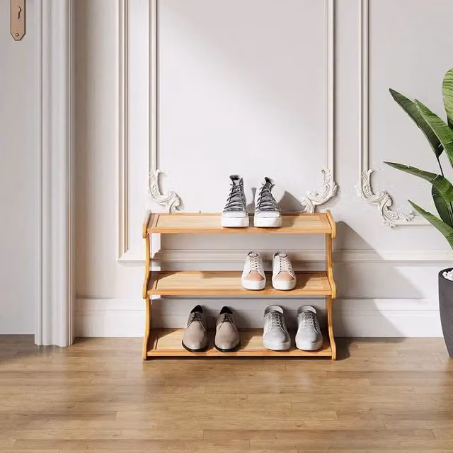 FLAVORA 3 Tier Wooden Shoe Storage Rack Organiser in Brown W/D/H: 50 x 50 x 50 cm