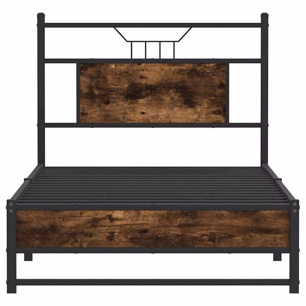 Berkfield Home Decorative Bed Frame in Smoked Oak and Brown, W/D/H: 90 x 200 x 91.5 cm – 4