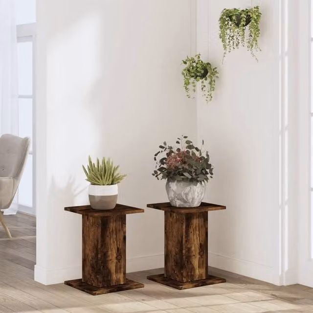 Berkfield Home Set of 2 Smoked Oak Plant Stands in Brown, W/D/H: 30 x 30 x 40 cm – 1