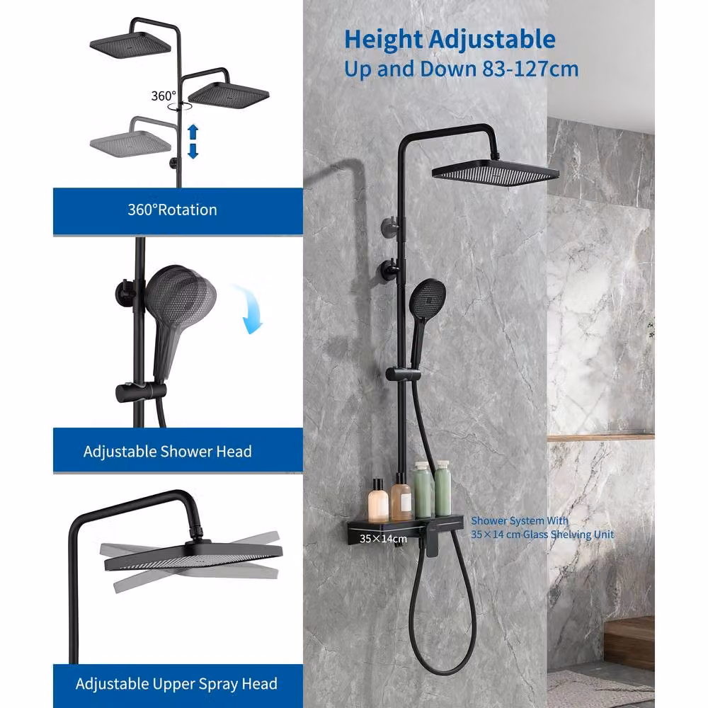 Süßren Sleek Shower Mixer Set with Rainfall and Massage Overhead Shower and Hand Shower in Matt Black – 4