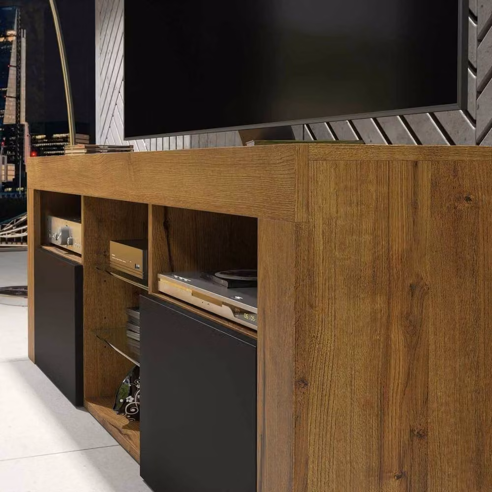 Mex Furniture PAWNORA Industrial TV Unit and Cabinet in Brown and Black Oak Wood – 4