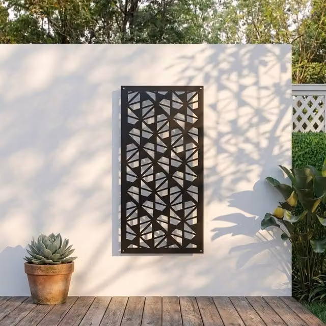 Laser Hut Modern Geometric Rectangular Metal Wall Art in Black