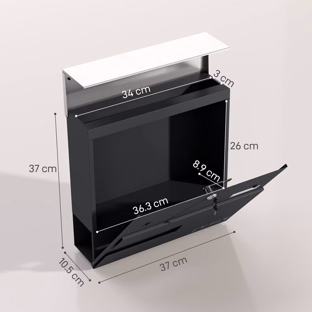 STILVORA Wall-Mounted Stainless Steel Lockable Letterbox with Viewing Window, Grey, W/D/H: 37.0 x 37.0 x 10.5 cm – 4