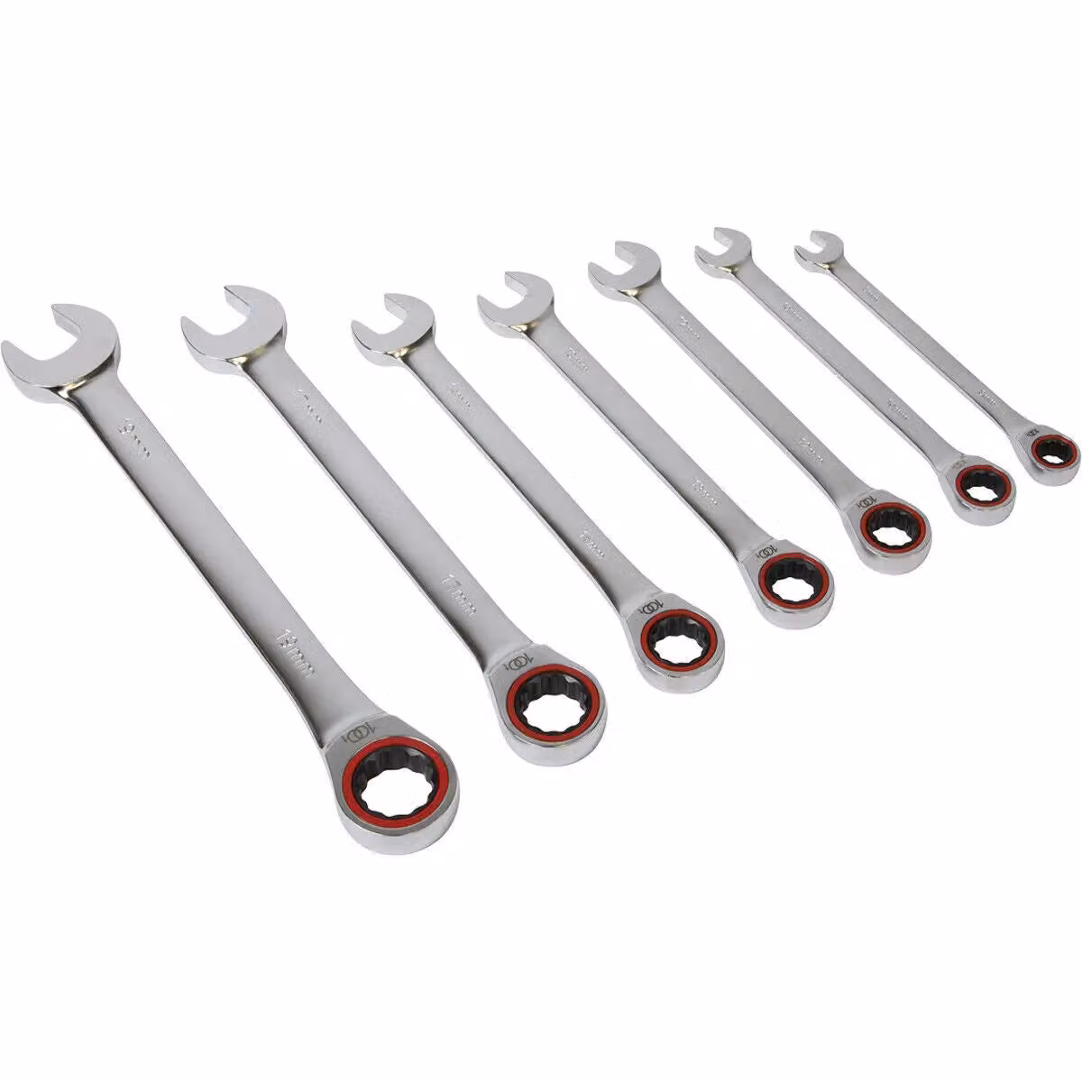 Loops 7pc Premium Combination Ratchet Spanner Set, 12 Point Metric Socket, Chrome Vanadium and Stainless Steel, Silver and Multicolour – 4