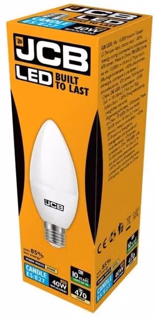 JCB White LED Candle Light Bulb, E27, 6W, 470lm, 3000K Warm White