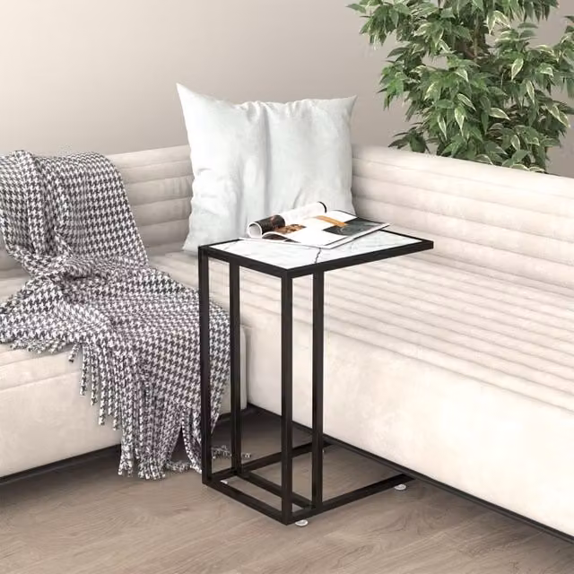 Berkfield Home Modern White Marble and Tempered Glass Computer Side Table W/D/H: 50 x 35 x 65 cm – 1