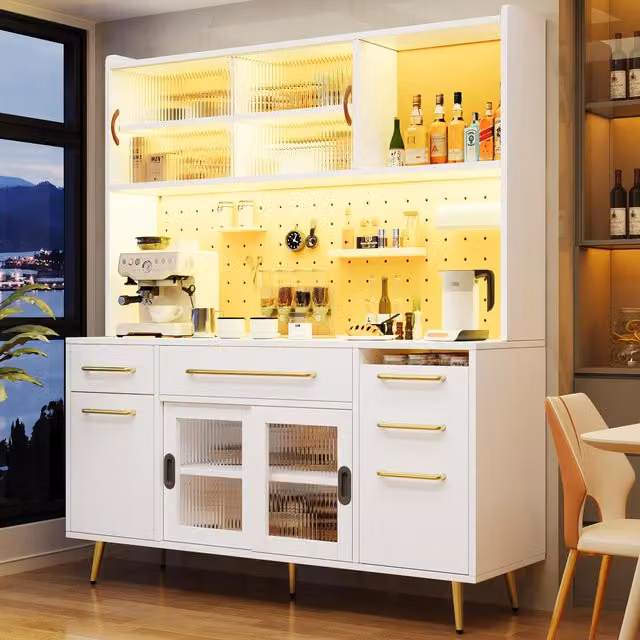 Aosom UK Modern White Tall Storage Cabinet with App-Controlled LED Lighting and MDF Pegboard, featuring Sliding Doors, W: 39 cm, D: 45 cm, H: 171 cm – 1