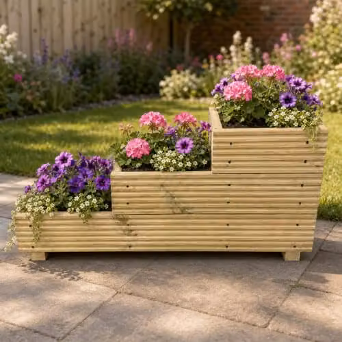 Cutncraft Designs Three-Tiered Wooden Garden Planter in Brown, W/D/H: 88 x 48 x 35 cm – 2