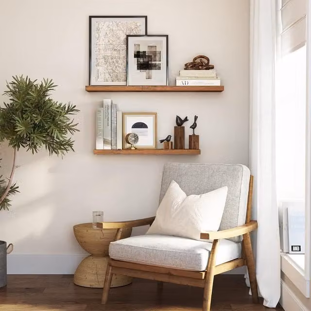 VASAGLE Brown Rustic Floating Wall Mounted Shelf for Living Room, Kitchen or Home Office – 1
