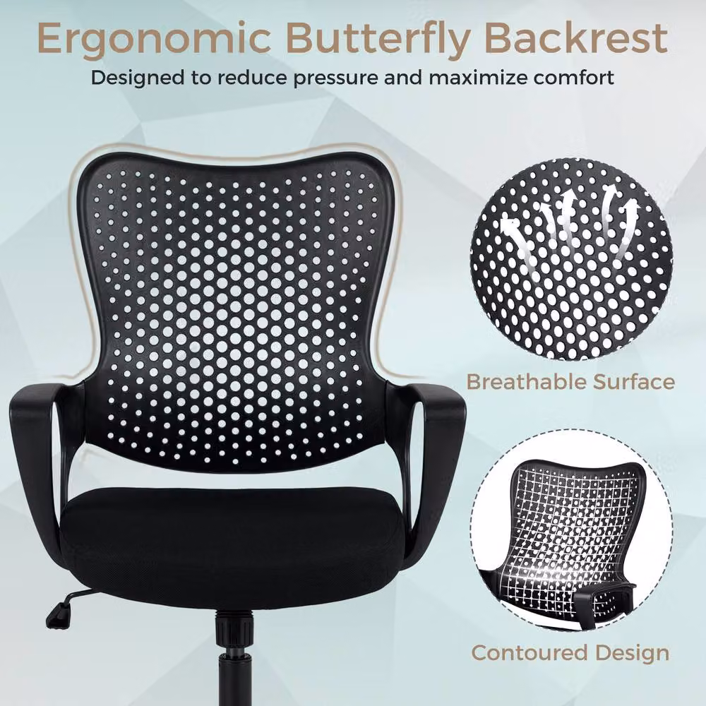 Gymax Ergonomic Black Mesh Fabric Swivel Office Chair with Armrests and Castors – 5