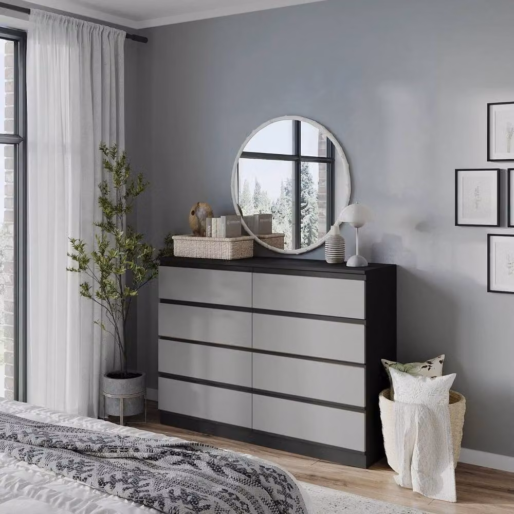 FORGEVIO Modern 8 Drawer Chest with Black Carcass and Grey Drawers – 2