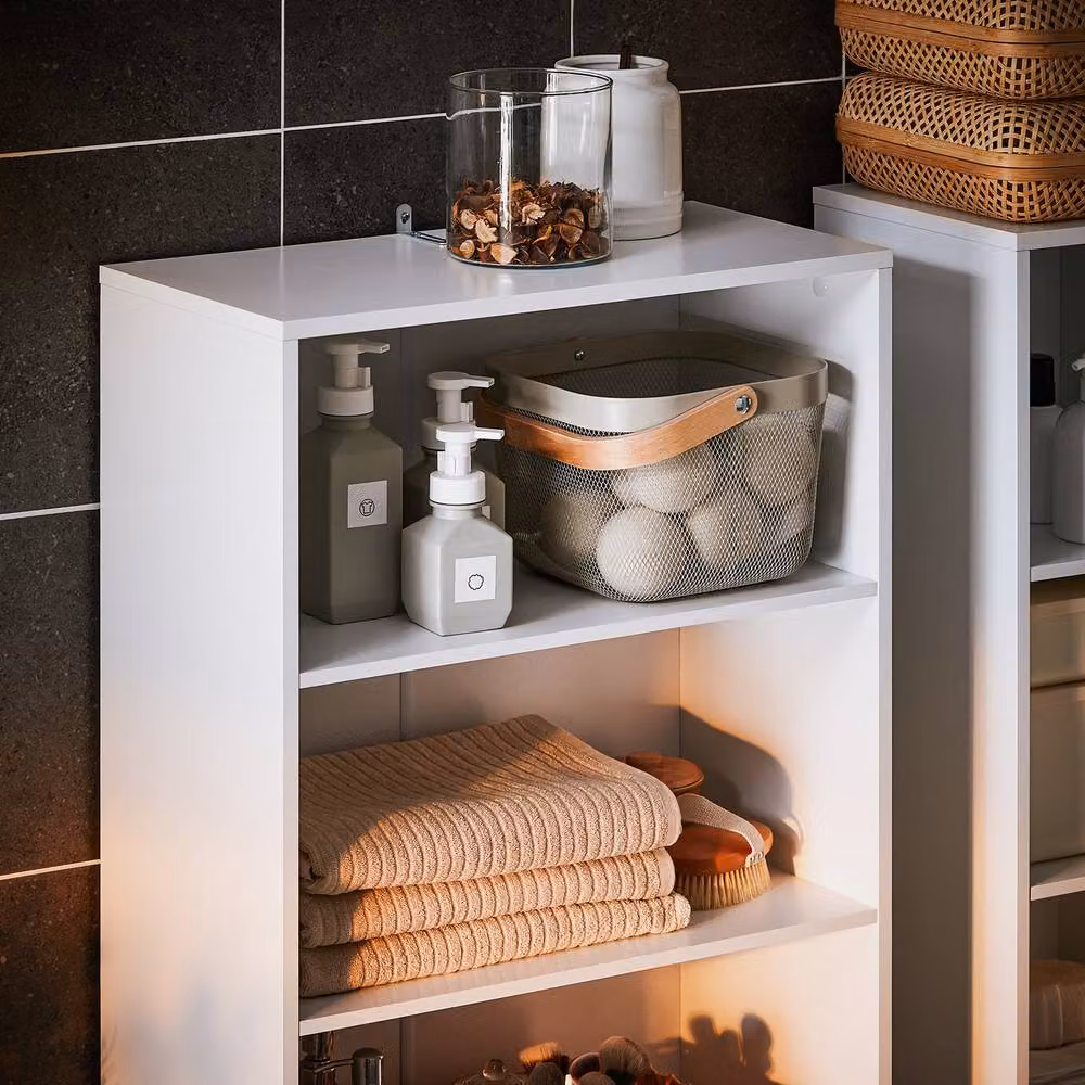 SoBuy Modern White Freestanding Tall Bathroom and Hallway Cabinet with Hinged Doors and Internal Shelves – 6