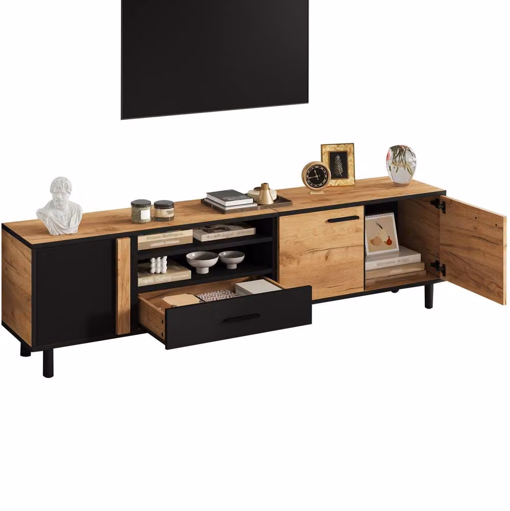 STILVORA Modern Geometric TV Stand with 3 Doors and 1 Drawer in Black Matt, Width: 180 cm – 4