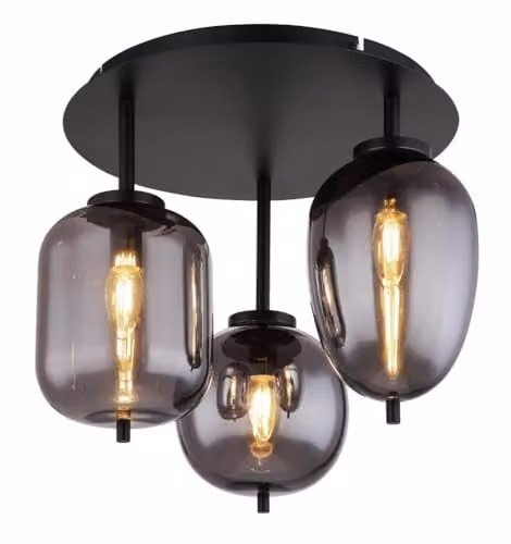 Globo Lighting Blacky 3-Light Modern Ceiling Light with Smoke Glass Spheres in Matt Black – 1