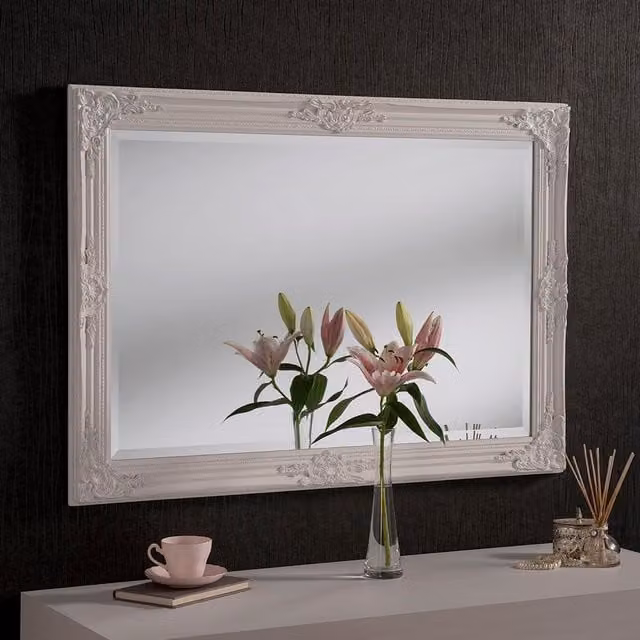 Yearn Mirrors Classic Rectangular Hanging Mirror in White, W: 104 cm, H: 74 cm