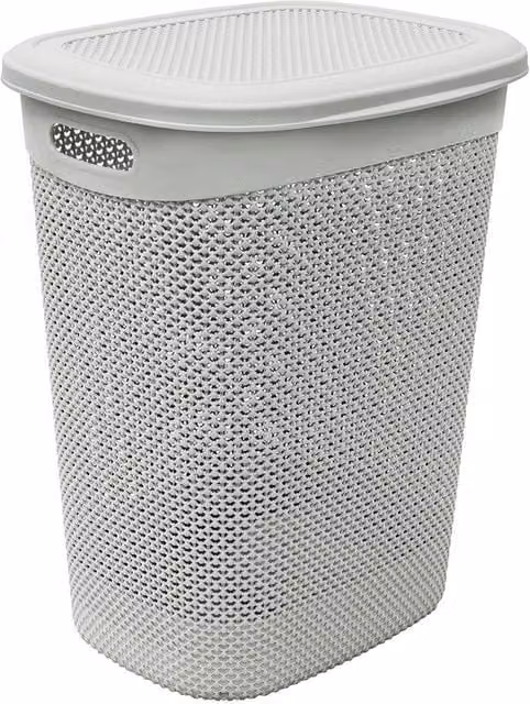 JVL Droplette 52L Plastic Laundry Basket with Handles in Silver and Grey