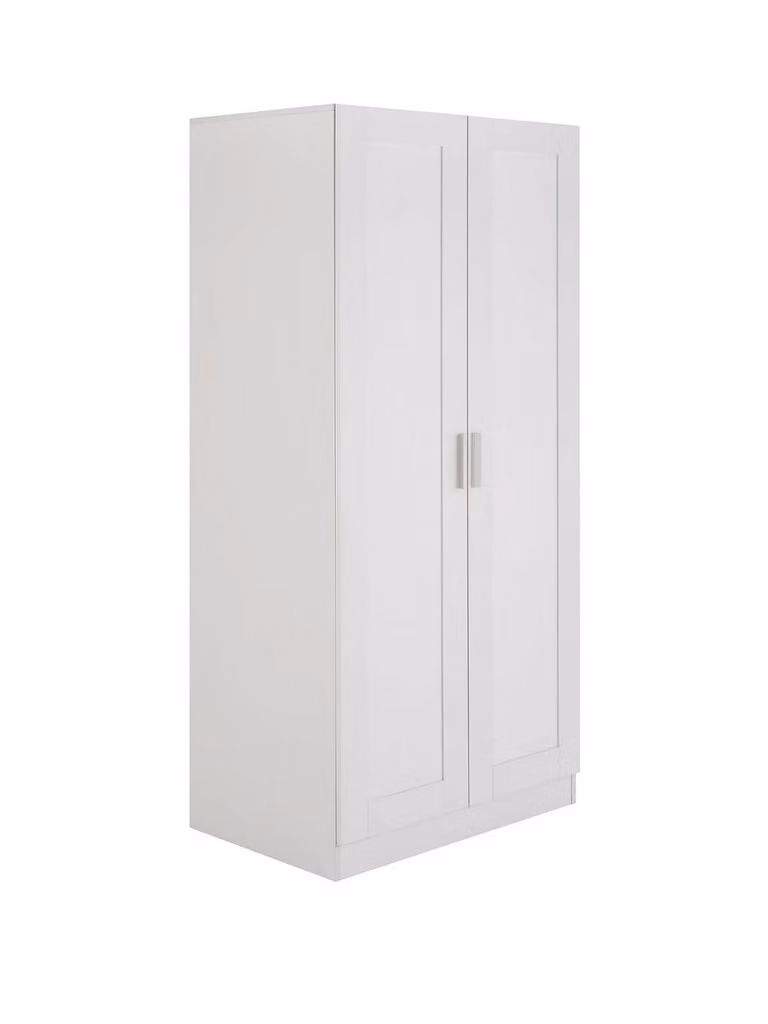 Taryn Kids 2 Door Wardrobe in White with Internal Shelves and Hanging Rod