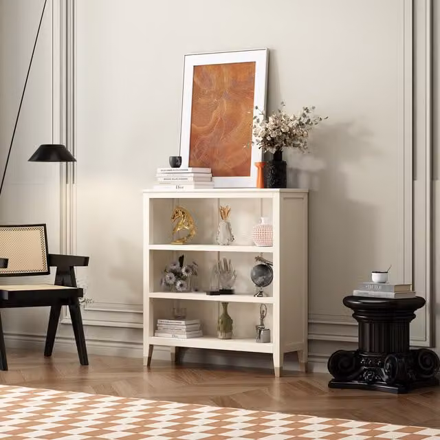 Cabinet Bits Palazzi White Modern Freestanding Bookcase with Adjustable Shelves and Back Panel