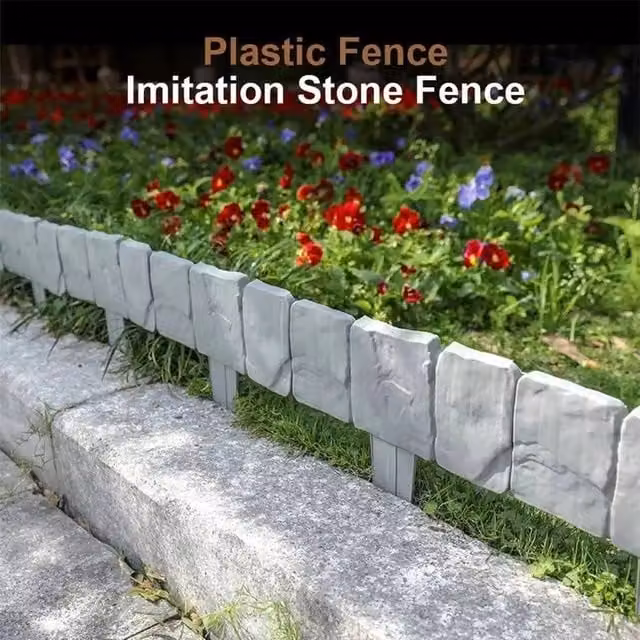 NESTLUNE 30-Piece Grey Imitation Stone Garden Edging Border Fence, W/D/H: 100 x 100 x 30 cm – 1