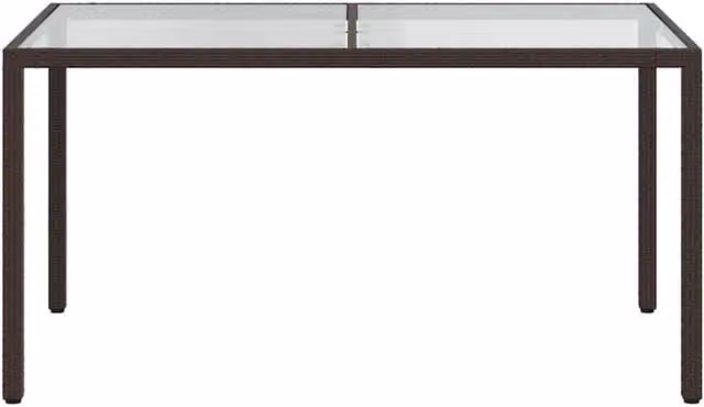 Berkfield Home Brown Poly Rattan and Tempered Glass Rectangular Garden Table W/D/H: 150 x 90 x 75 cm