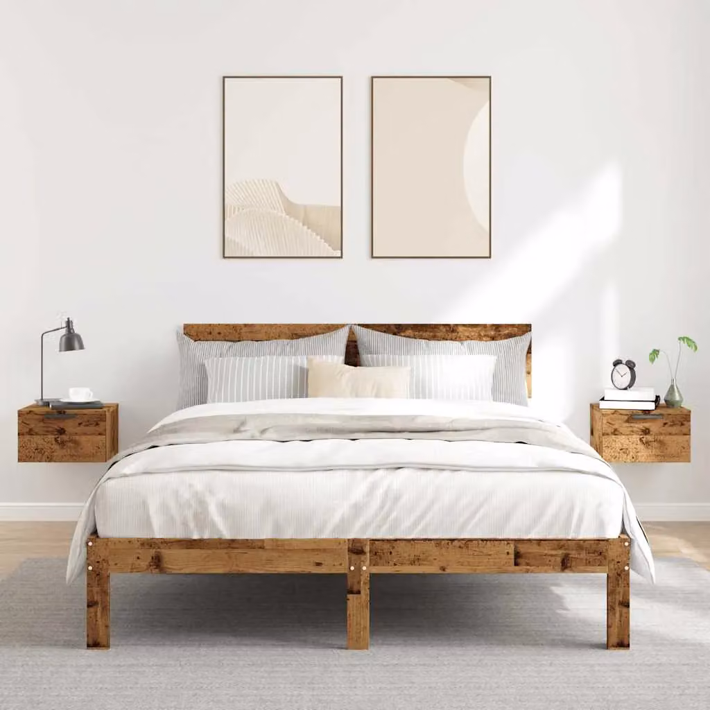 Berkfield Home Wall-mounted Bedside Cabinets, 2 Piece Set in Brown Old Wood, W/D/H: 34 x 30 x 20 cm – 3