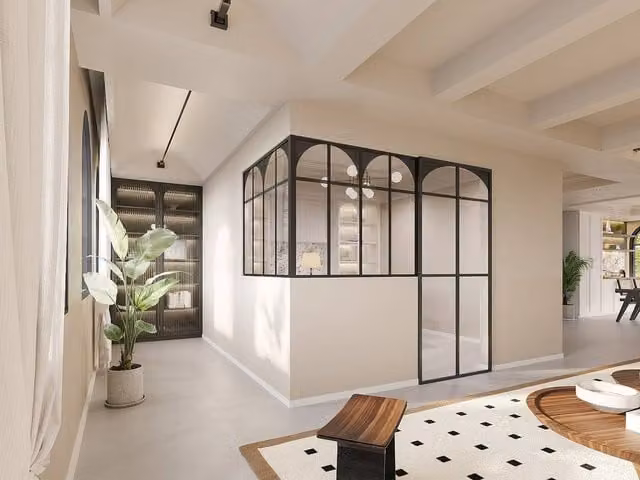 Vente-unique Art Deco Industrial-Style Corner Glass Partition in Black Powder-Coated Aluminium, W/D/H: 120 x 105 x 4.3 cm