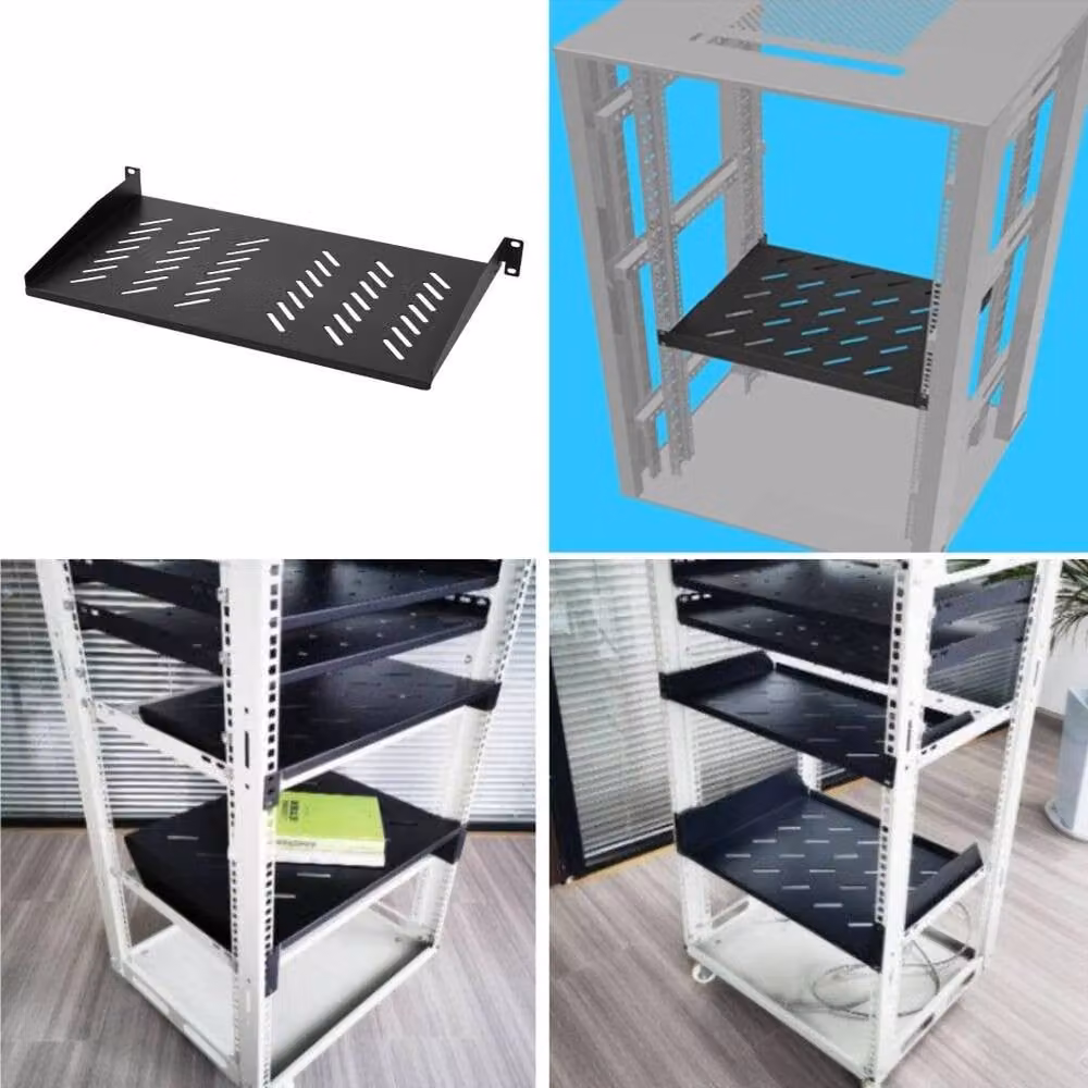 PAWNORA 1U Modem Rack Mount Shelf, Black, 25cm – 4