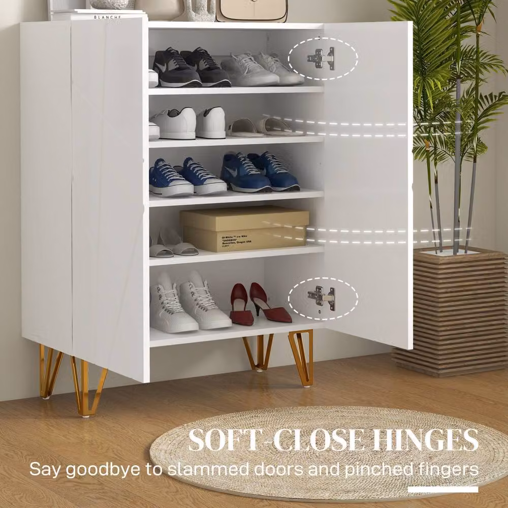 ERGOVEXA Modern High Gloss Narrow Freestanding Shoe Cabinet in White with Soft-Close Hinged Doors – 5