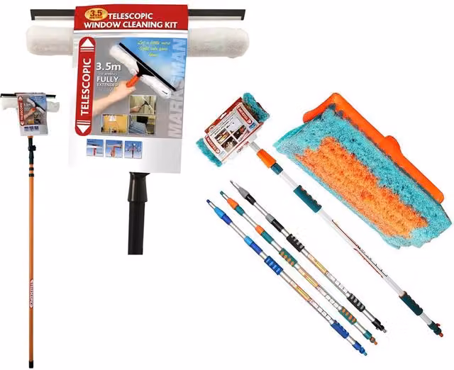 BARGAINS-GALORE 2 in 1 Telescopic Cleaning Kit with Squeegee and Microfibre Brush in Multicolour