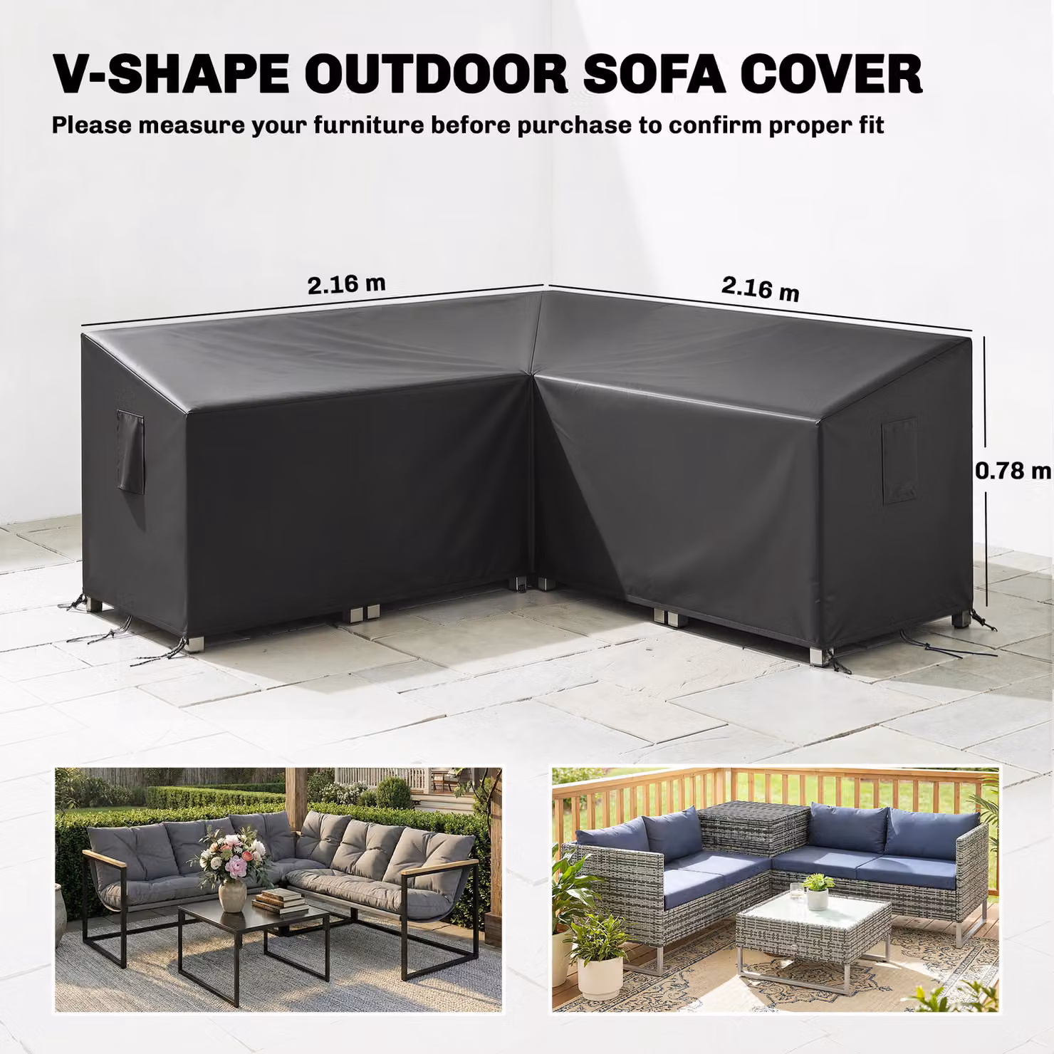 Outsunny Waterproof V-Shaped Sectional Sofa Cover in Black – 3