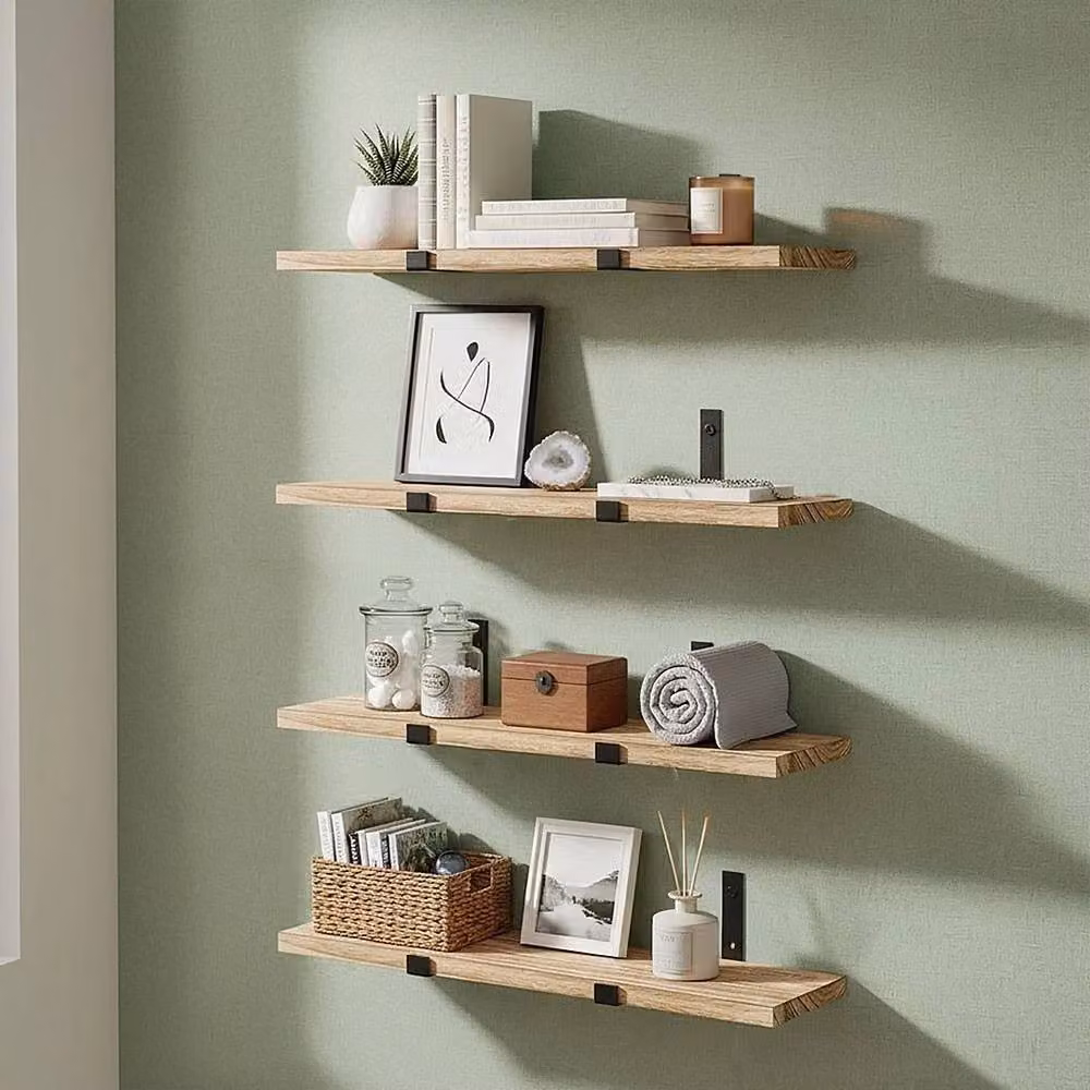KORVIXA Set of 4 Light Carbonized Brown and Beige Floating Wall Mounted Shelves – 2