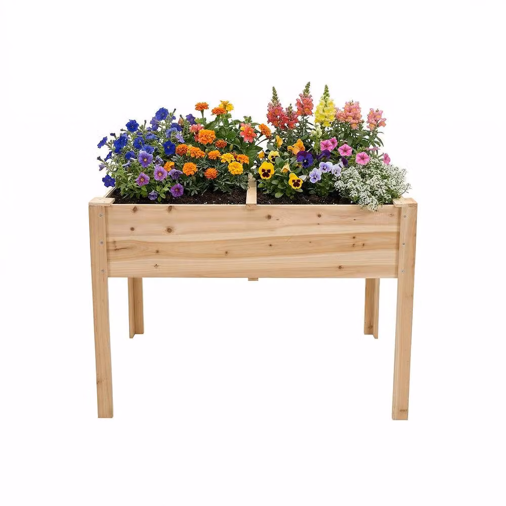 Living and Home Wooden Elevated Rectangular Raised Garden Bed with Drainage Holes in Beige, W/D/H: 76.5 x 59.0 x 59.0 cm – 4