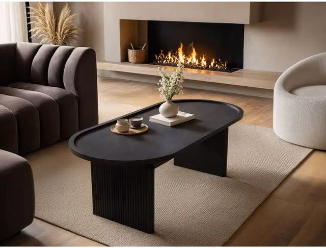 Solace+Co Varm Ribbed Oval Coffee Table in Black, W: 60 cm, D: 60 cm, H: 38 cm – 1