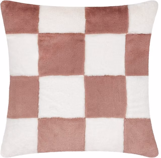 Cozeecheck Pink Faux Fur Square Polyester Filled Cushion